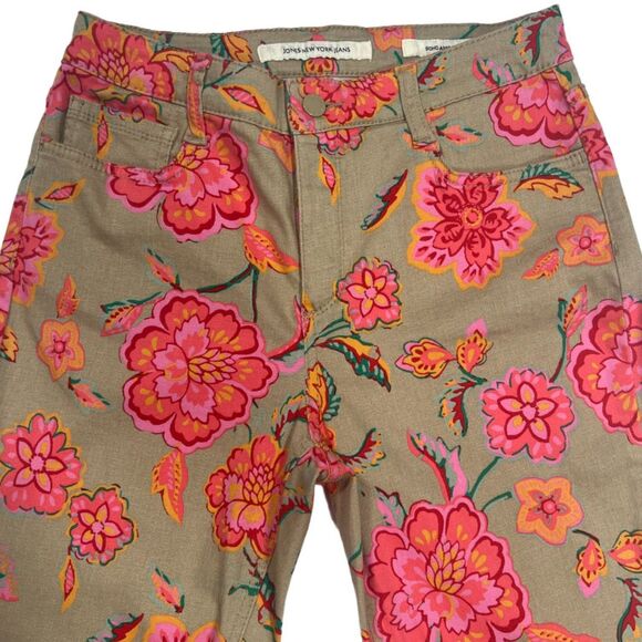 Jones New York Soho Women’s 10 Petite Tan/Pink Floral Slimming Jeans - Picture 3 of 8